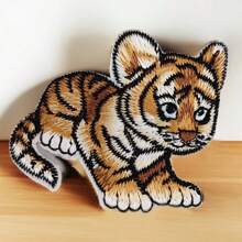 3pcs Set Tiger Embroidered Cloth Patches, Cute Animal Design Iron On Patches For Clothing, Jacket, S, DIY Decor Accessories