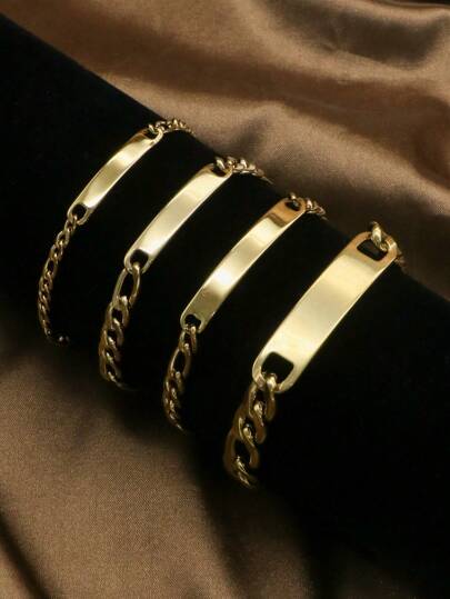 1 Peça Pulseira De Corrente De Aço Inoxidável Na Cor Dourada 4mm  De Largura 20cm Para Homens E Mulheres Joias