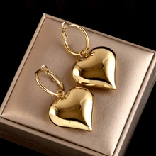 1Pc Golden Glossy Heart Design Dangle Earrings Simple Elegant Style Stainless Steel Jewelry Valentine's Day Gift Valentines,Mom,Mother,Mother's Day,Gift