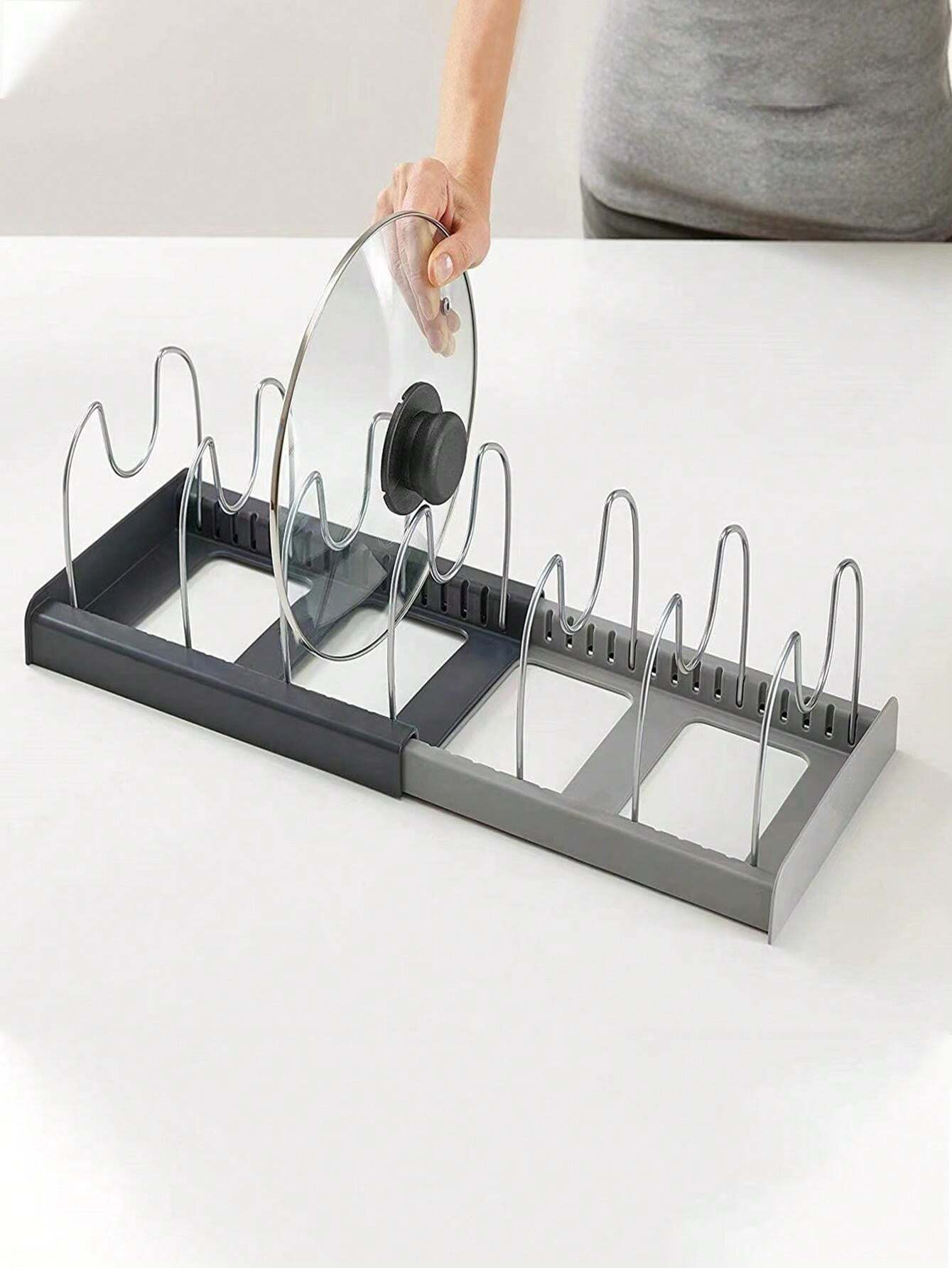 Organisateur De Couvercles De Casserole Pliable - Étagère De Rangement Verticale Avec égouttoir, Pour Ustensiles De Cuisine, 18x14.5x10cm