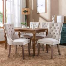 2/4/6 Piece Set Velvet Upholstered Dining Chairs, Wingback  Side Chairs Button Tufted With Solid Wood Legs For Kitchen,Dining Room. - Beige - View 2