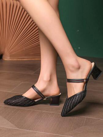 Women Two-Way Wear Sandals 2021 Summer New Fashion Mesh Tassel Pointed Toe Chunky Heel Female Shoes Big Head Medium Heel Shoes