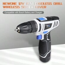 Newone 12V Mini Wireless Power Driver Cordless Drill Screwdriver Home DIY DC Lithium-Ion Battery Compatible With Bosch Battery And US Plug - Blue and White - View 1