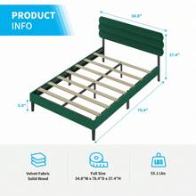 Mjkone King/Queen/Full Size Bed Frame| Fabric Padded Bedroom Furniture| Upholstered Bed Frame With Velvet Tufted Headboard Green/Dark Grey/Light Grey