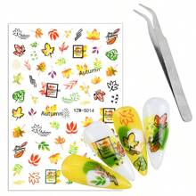 1 Sheet Nail Sticker And 1pc Tweezer Simple Maple Leaf Self-Adhesive Nail Art Decal DIY - Multicolor - View 1
