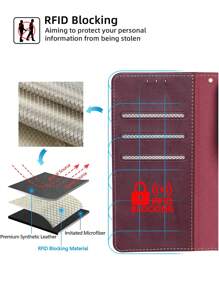 keyunfei 紅色扣釦RFID錢包手機殼，防盜刷，插卡，防摔並具有翻轉功能，適用於 15 Pro Max / Moto E20 / Galaxy S24 Ultra / Redmi Note 10S / Nova Y70 / Infinix Hot 30 / Honor 90 5G - 紅色 - 查看 5