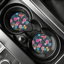 2 pièces sous-verres porte-gobelet pour voiture avec une fleur - sous-verres absorbants de style féminin - protéger les surfaces de voiture et de la maison contre les déversements et les taches