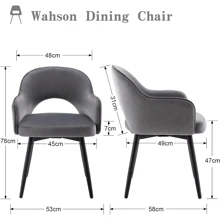 WAHSON OFFICE CHAIRS 2PCS Wahson Velvet Dining Chair Kitchen Chair With Metal Legs, Living Room Chair For Bedroom/Restaurant - 灰色 - 查看 2