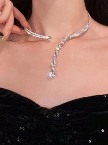 1pc Luxury  Water Drop Choker Necklace, Versatile For Formal Occasions - Silver - View 6