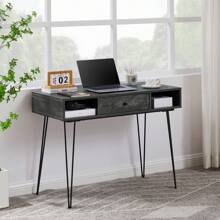39.3" Home Office Work Table With Drawers Computer Desk Writing/Study, 39 Inch Hairpin Legs - Grey - View 9