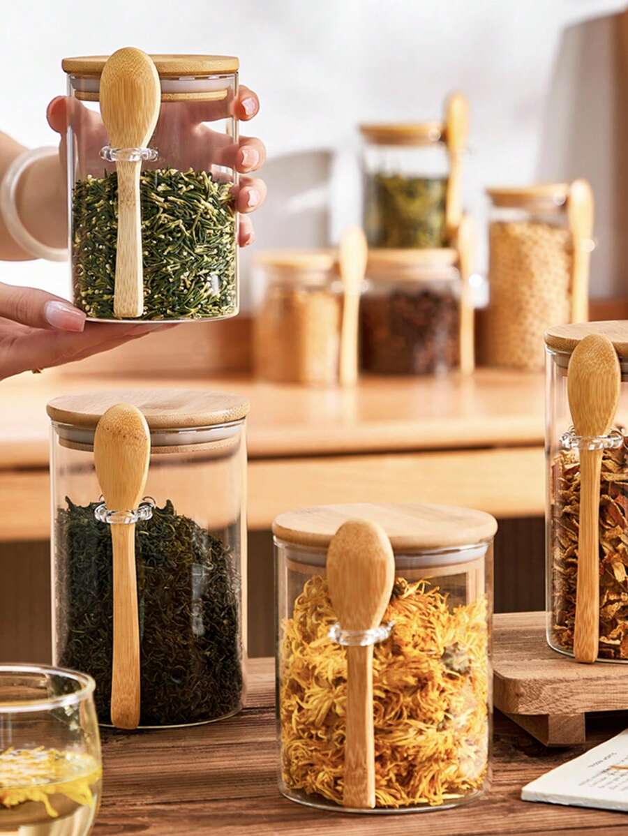 1PC Airtight Glass Jars With Lids And Spoons, Candy Jars With Lids