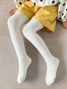 1pc Spring/Autumn Thin Tights Simple Style Kids Girls Leggings Solid Color Wear Outside - White - View 2
