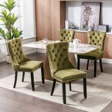 2/4/6 Piece Set Velvet Upholstered Dining Chairs, Wingback  Side Chairs Button Tufted With Solid Wood Legs For Kitchen,Dining Room. - Olive Green - View 4
