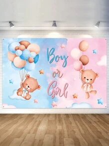 1 pieza Fondo de tela vinílica con osito azul y rosa para revelación de género, decoración de fondo para fiesta de revelación de género interior/exterior, accesorios de fotografía, banderines, decoración de valla exterior, tapiz, Navidad - Multicolor - Ver 5
