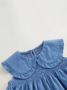 MARC&JANIE 年輕女孩時尚且甜美的心形領口無袖牛仔裙，夏季 - 淺色水洗藍 - 查看 7