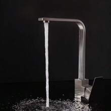 Kitchen Faucet For Sink With Rotatable Silver Seven-Character Square Design, Hot And Cold Copper Tap For Washing Vegetables - Silver - View 5