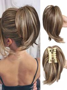 Messy Flully Straight Bun Hair Piece Synthetic Claw Clip In Short Ponytail Extension For Women