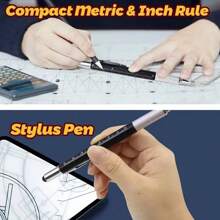 1pc 6-In-1 Metal Ballpoint Pen 1mm Blue Ink Black Multi-Functional Steel Pen, Multi-Functional Metal Ballpoint Pen, Stationery, Office Supplies,Tools For Men - Multicolor - View 6