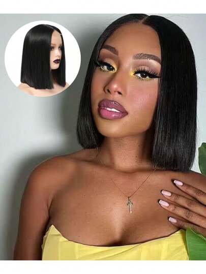 Short Bob Wigs Synthetic Straight Bob Wig 12 Inch Shoulder Length Middle Part Natural Color Wig For Daily Party Use
