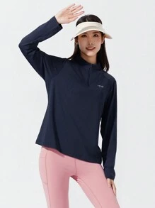 TECTOP Women T-Shirts Quick Dry Raglan Short Sleeve ZIP Neck Athletic Workout Dry Fit Performance Sports GMY Compression Shirt - Blue - View 3