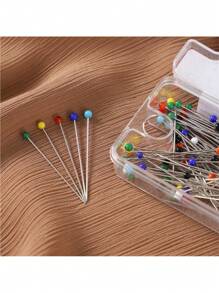 100 Stück bunte Glasknopf-Perlnadeln-Starker Halt gerade Nadeln in einer Box für Kleidung und Kopftuch, modische Broschen