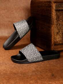 Men's Thick-Soled Personalized Letter Print Slippers In Large Size - Grey - View 2