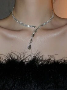 1pc Luxury  Water Drop Choker Necklace, Versatile For Formal Occasions - Silver - View 5