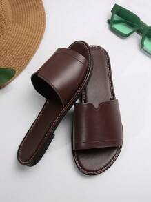 Women Spring Summer Casual Flat Slippers, Retro Fashionable Open Toe Slides With Round Toe, Suitable For Outdoor Beach Wear And Vacations - Chocolate Brown - View 6