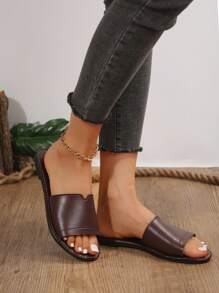 Women Spring Summer Casual Flat Slippers, Retro Fashionable Open Toe Slides With Round Toe, Suitable For Outdoor Beach Wear And Vacations - Chocolate Brown - View 4