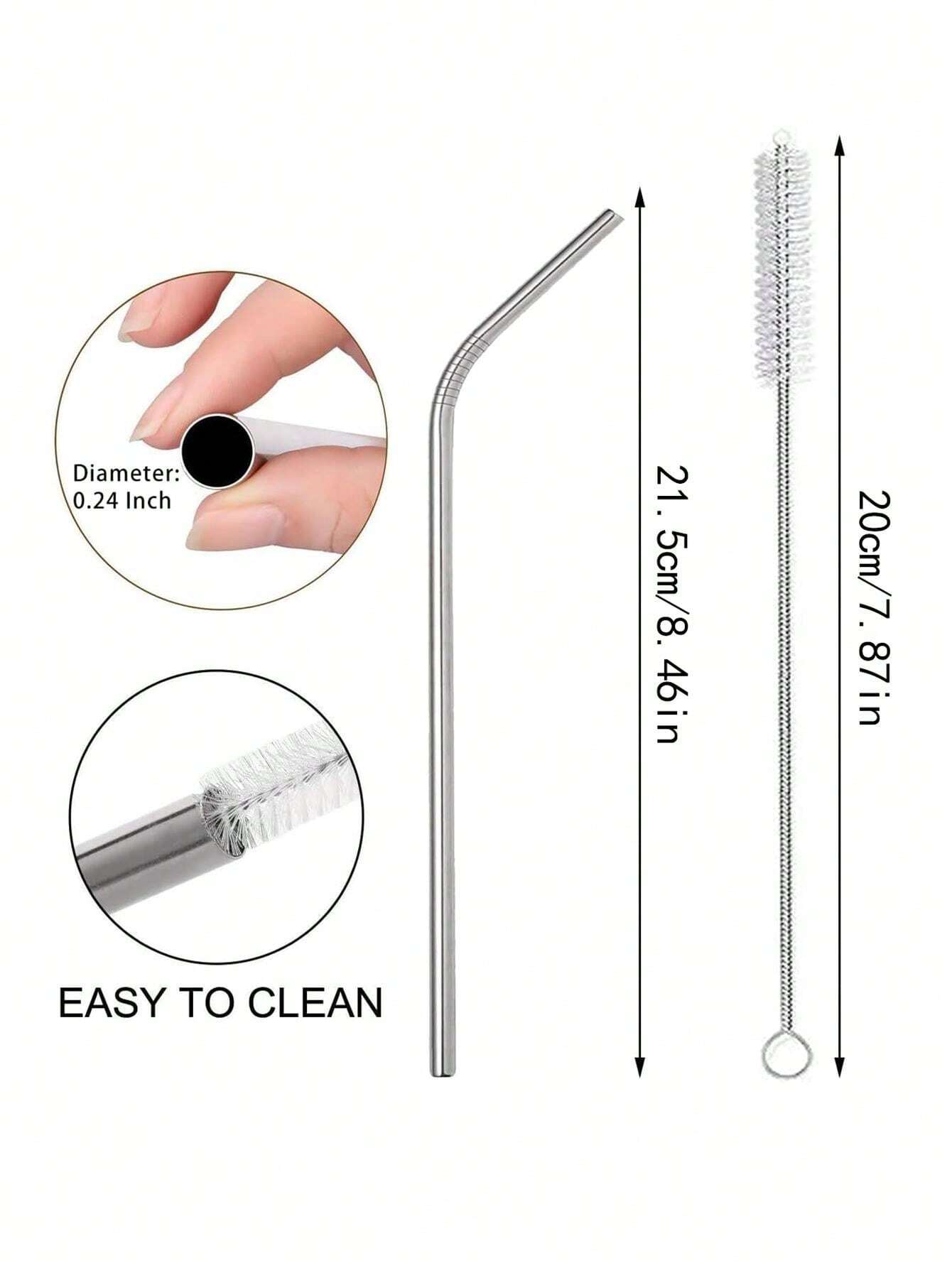 6/10pcs Stainless Steel Straws Set With Cleaning Brush, Reusable Metal