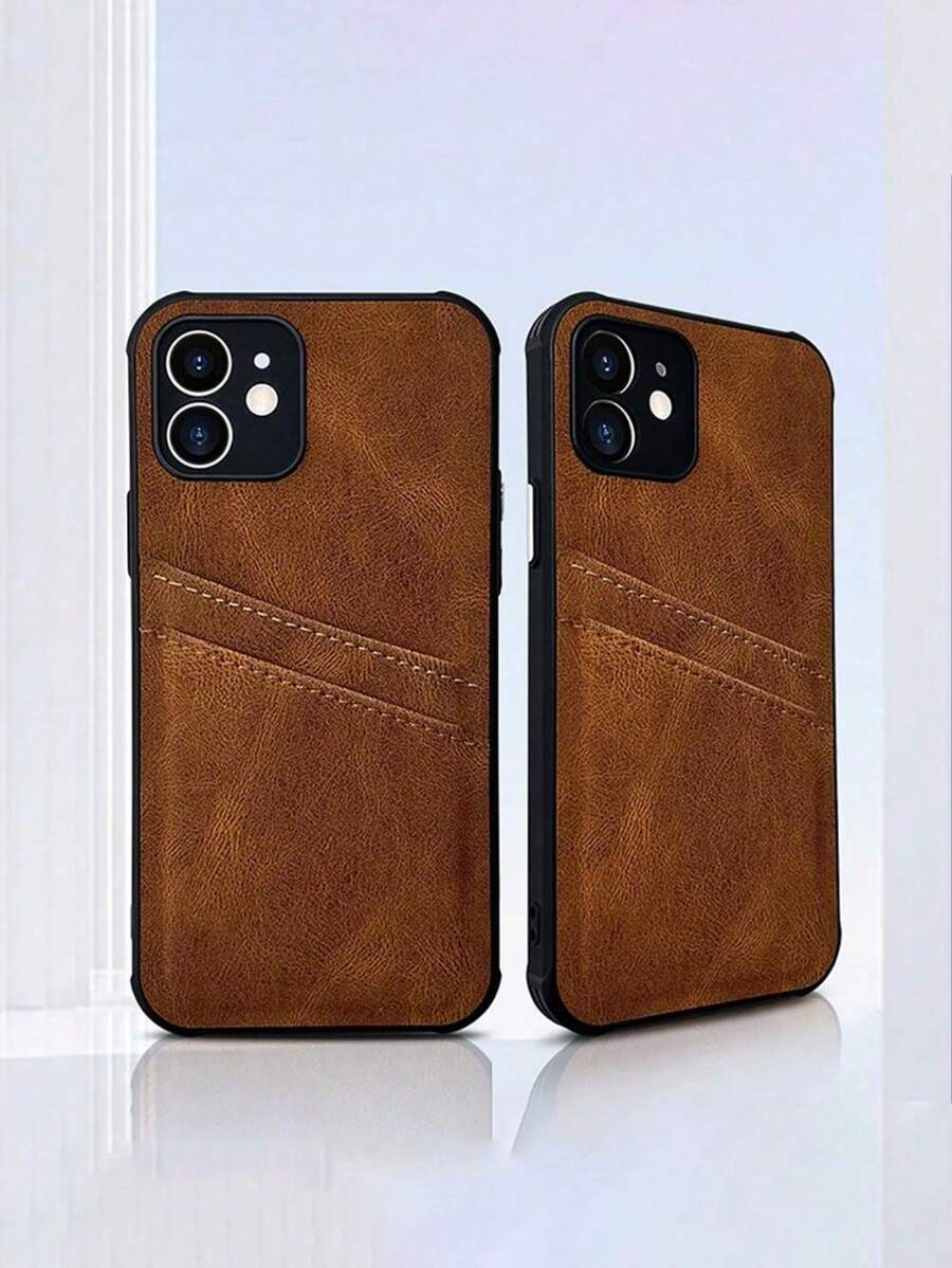 1 PC Brown Classic PU Leather Case With Card Slots Compatible With IPhone 11 12 13 14 15 Pro Max - Brown - View 1