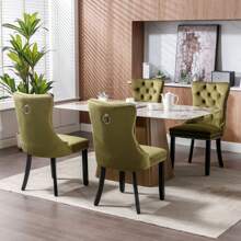 2/4/6 Piece Set Velvet Upholstered Dining Chairs, Wingback  Side Chairs Button Tufted With Solid Wood Legs For Kitchen,Dining Room. - Olive Green - View 5