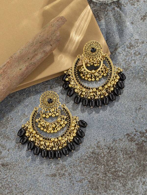 1 زوج من الأقراط الأنيقة بتصميم دوائر مزدوجة على الطراز الأوروبي والأمريكي القديم مرصعة بالماس المصنوعة من السبائك المعدنية، مثالية كهدية لعيد الأم