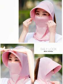 1 pieza Sombrero con velo protector solar con máscara facial y cubierta para el cuello incorporadas, máscara de seda de hielo, estilo - Gris - Ver 8