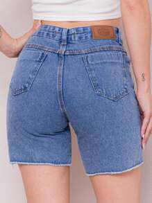 Women Denim Shorts - 中等水洗藍 - 查看 4