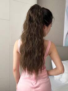 Corn Wave Ponytail Extension Clip in 22 Inch Long Wavy Curly Wrap Around Pony Tail Heat Resistant Synthetic Hairpiece for Women Natural black brown - Brown - View 6