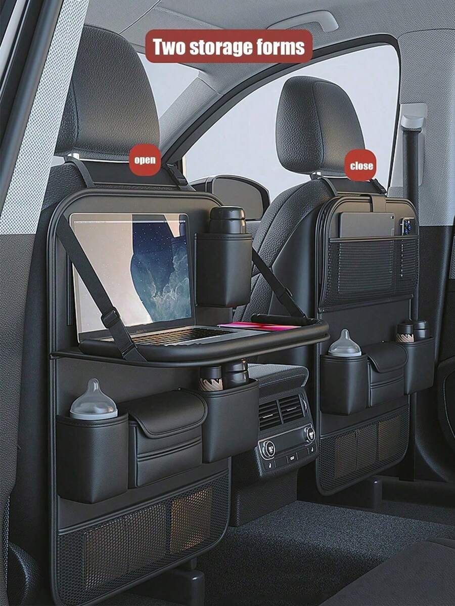 1pc Car Seat Back Organizer Bag, Foldable Tray Table Holder, Multi-Functional Storage Box Accessory