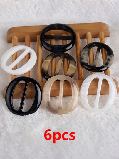 Chic And Elegant 6pcs Resin Scarf Ring Set - Multifunctional Decoration For Various Occasions Fashionable Brooch