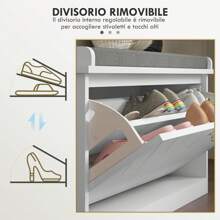 HOMCOM Panca Scarpiera Salvaspazio con Cassetto Ribaltabile, Scarpiera da Ingresso con Cuscino e Ripiano Regolabile per 8 Paia di Scarpe, Bianco - Bianco - Visualizzare 6
