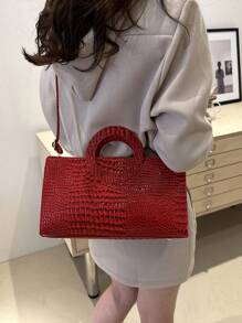 New Vintage Chic Versatile Elegant Round Tote/Shoulder Bag - Red - View 6