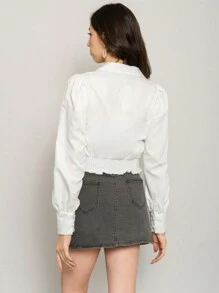 Blusa bonita de moda para mujer unicolor con piedras - Blanco - Ver 8