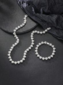 1 件嘻哈心形迈阿密项链和手链套装 - 全镶嵌，非常适合日常佩戴、节日、情人节、朋友和情侣情人节、妈妈、母亲、母亲节、礼物 - 兩件套 - 查看 4