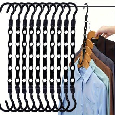 5/10pcs Magic Hangers Space Saving Hangers Closet Space Saver Hanger Organizer Multi Hangers Sturdy Plastic For Heavy Clothes Storage For Clothing Stores Decorations Decor Festival Decor Room Decor Home Decor Bed Room Decor, Spring, Minimalist, Summer Tops