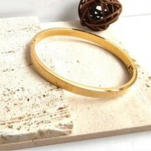 1 pièce Bracelet simple en acier inoxydable avec fermoir doré brillant, design minimaliste, unisexe