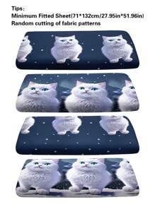 1入時尚簡約風貓印花刷毛床單防塵套，適用於臥室家居紡織床上用品 - 彩色 - 查看 5