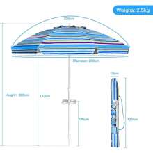 220 Cm Parasol, Beach Umbrella With Anchor & Cup Holder, Tilting Garden Umbrella, Patio Umbrella, Market Umbrella With Carrying Bag, Round Umbrella Sun Protection UV50+ - Blue - View 5