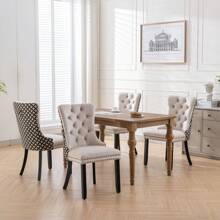 2/4/6 Piece Set Velvet Upholstered Dining Chairs, Wingback  Side Chairs Button Tufted With Solid Wood Legs For Kitchen,Dining Room. - Beige-Floral - View 7