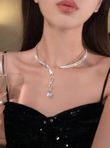 1pc Luxury  Water Drop Choker Necklace, Versatile For Formal Occasions - Silver - View 2