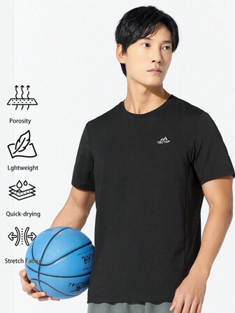 TECTOP WoBoyfriend 风格男式 T 恤速干袖圆领扎染运动健身速干修身高性能运动吸汗跑步上衣健身房运动