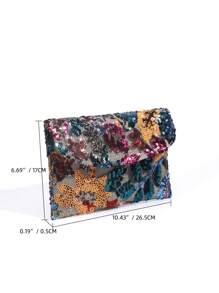 Willekeurig gesneden glitter paillettenborduurwerk envelop clutch tas voor dames, modieuze 3D kralen bloem applique feesthandtas - Veel kleurig - Bekijken 8